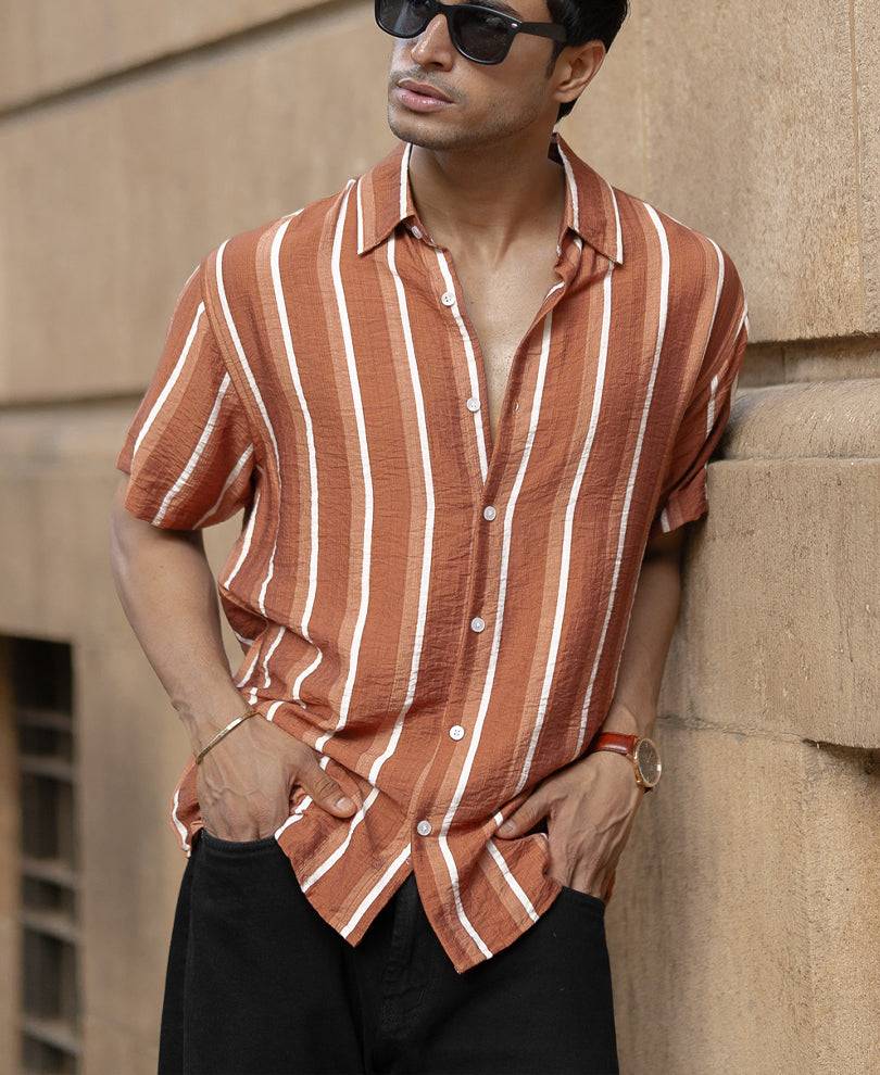 Tan Stripe Flowy Shirt Buy @ ₹799