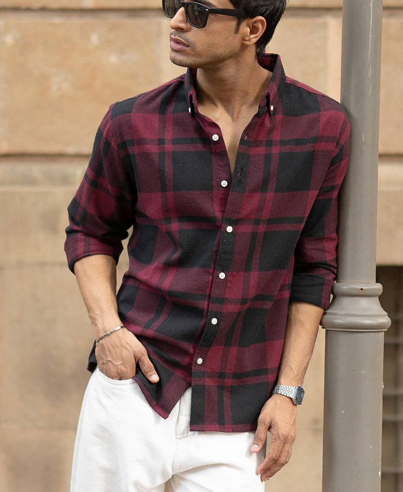 Wine And Black Checks Shirt Buy @ ₹1199
