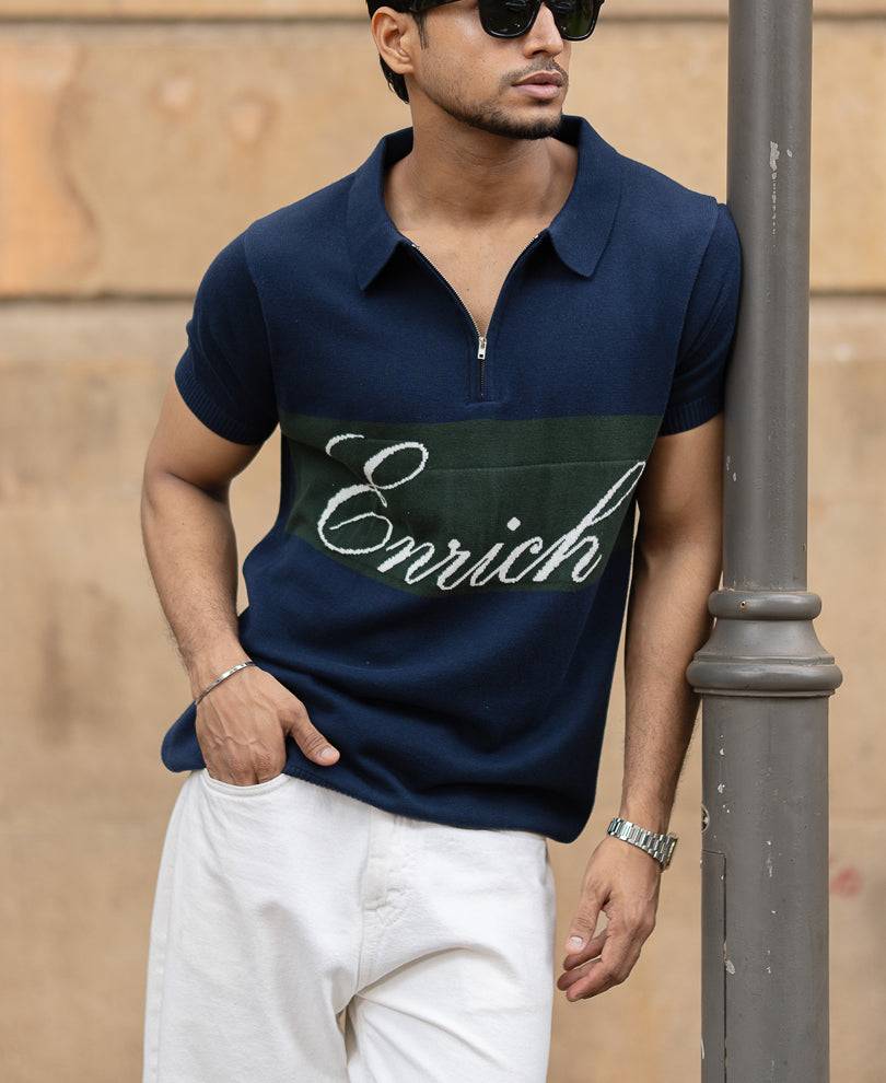Navy Enrich Knitted Polo T-Shirt Buy @ ₹699
