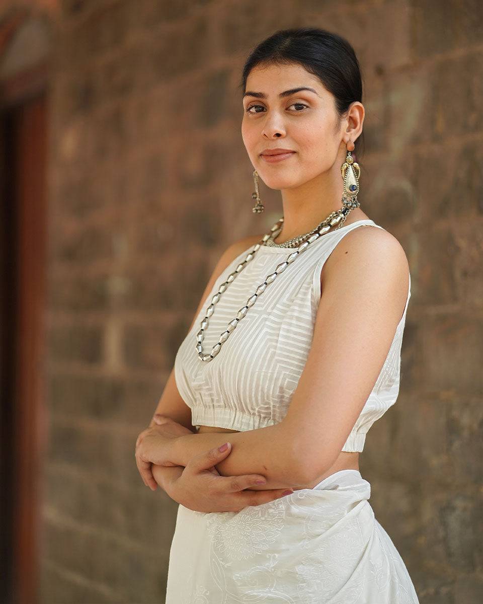 Seashell Murmur Ivory Block Printed Blouse - SFD