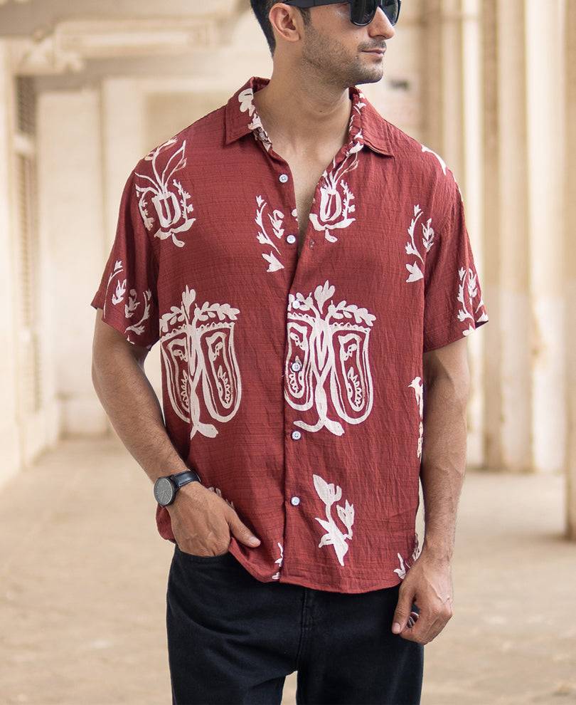 Brick Red Printed Flowy Shirt Buy @ ₹799