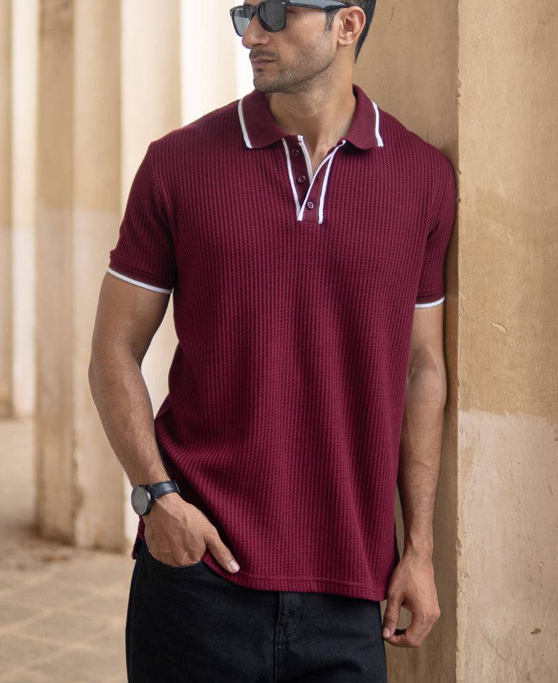 Wine Structured Polo T-Shirt Buy @ ₹399