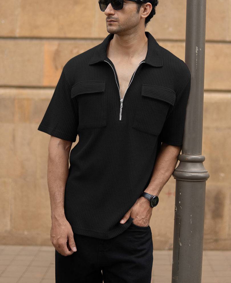 Black Zipper Polo With Pockets Buy @ ₹799