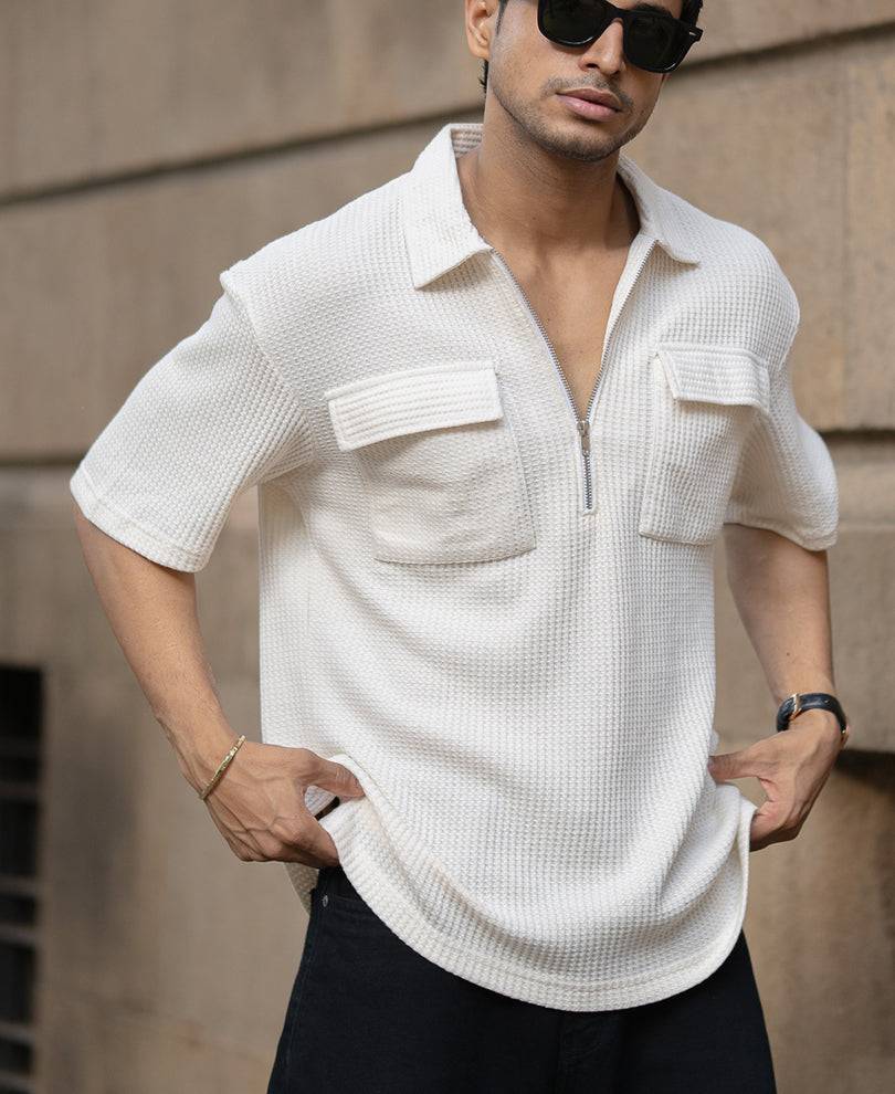 White Zipper Polo With Pockets Buy @ ₹999