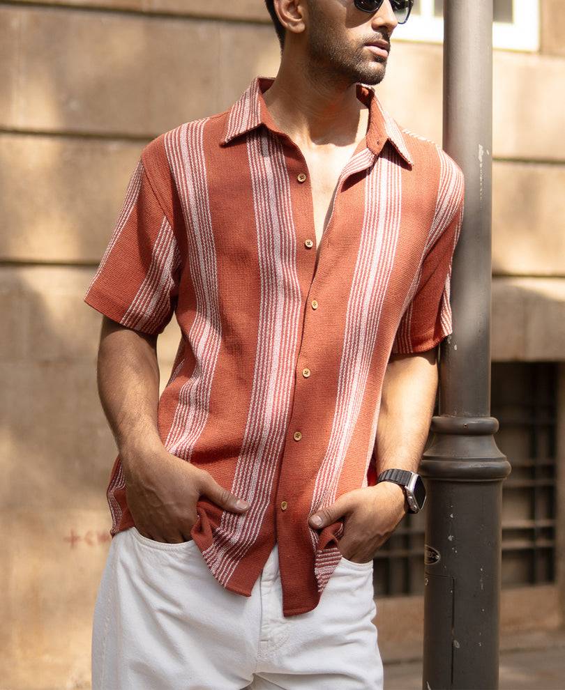 Rust Structured Stripe Shirt Buy @ ₹899
