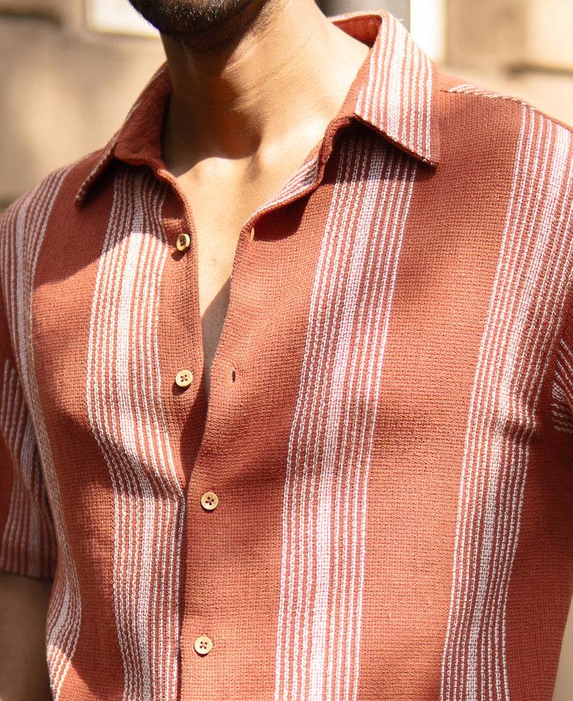 Rust Structured Stripe Shirt Buy @ ₹899