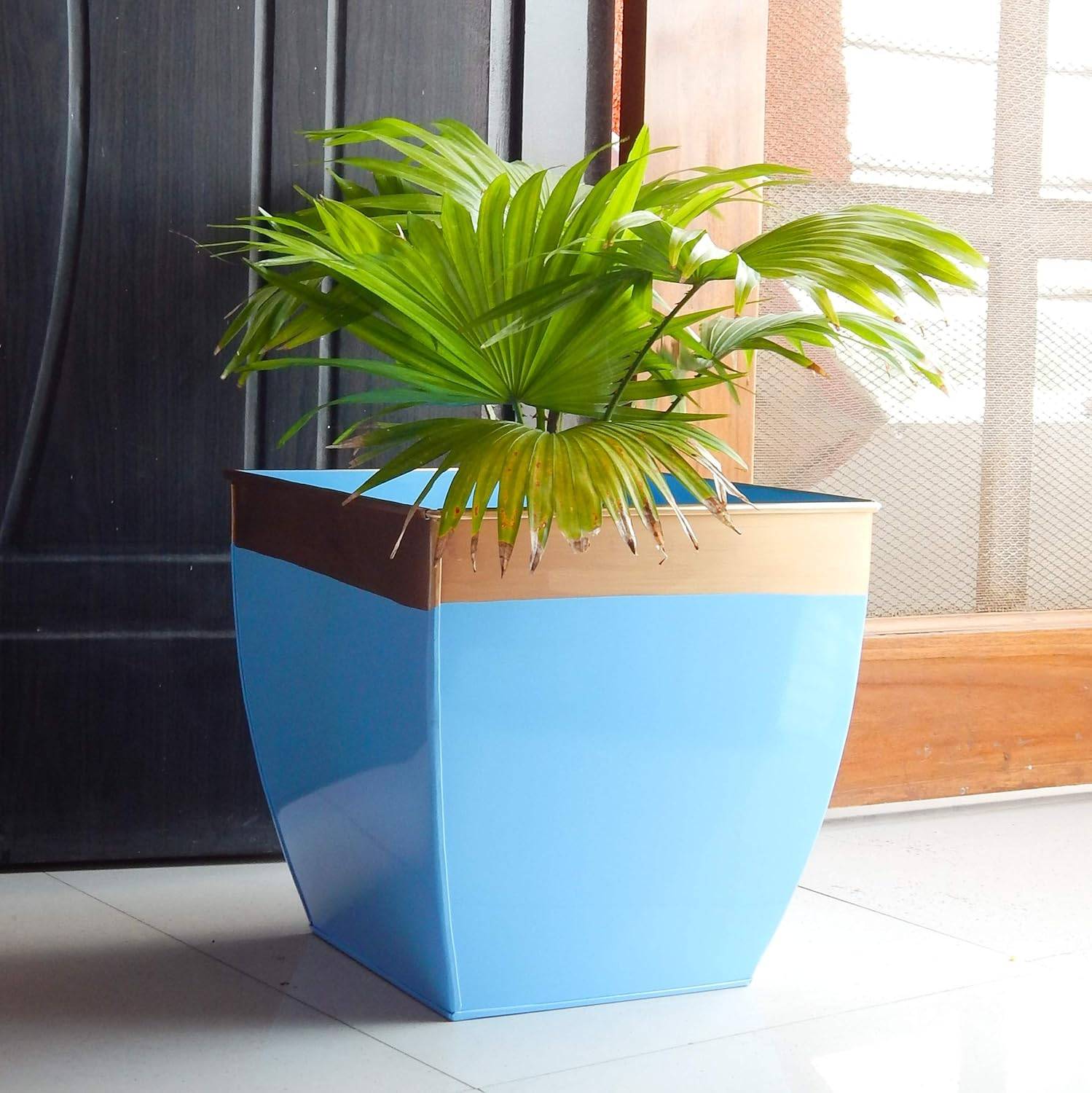 Casa De Amor 12 inches Metal Planters for Living Room | Midland Plant Pots for Indoor Outdoor (Pack of 2)