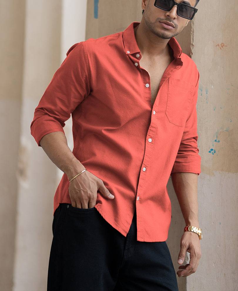 Orange Rust Cotton Oxford Shirt Buy @ ₹1099