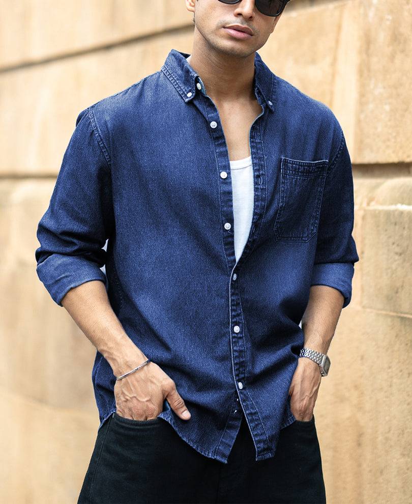 Dark Blue Washed Denim Shirt Buy @ ₹1299