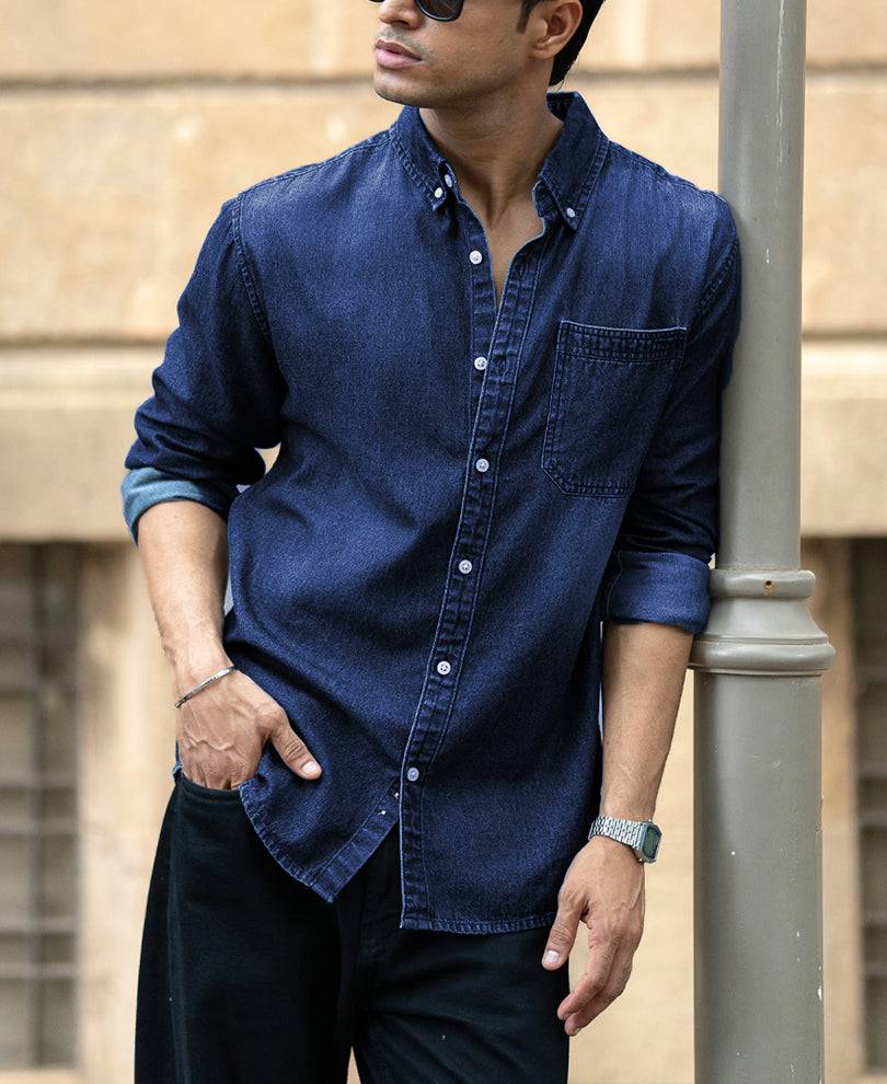 Dark Blue Washed Denim Shirt Buy @ ₹1299