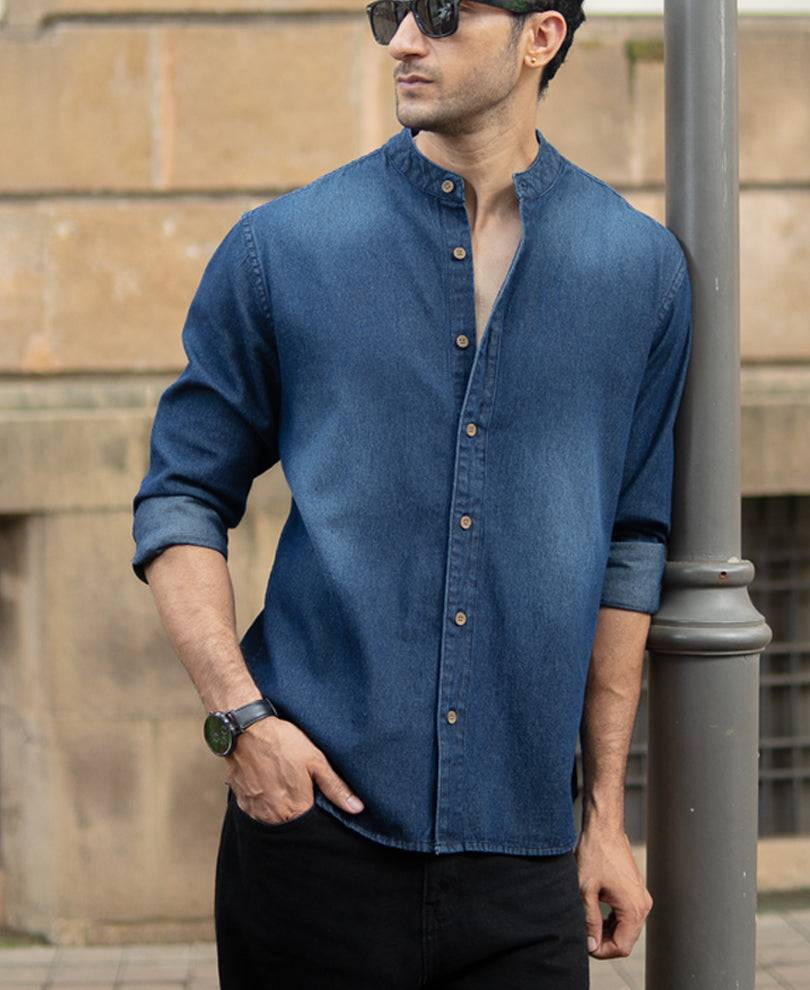 Mandarin Collar Denim Shirt Buy @ ₹1299