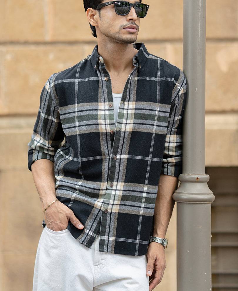 Black Macro Checks Button Down Shirt Buy @ ₹899