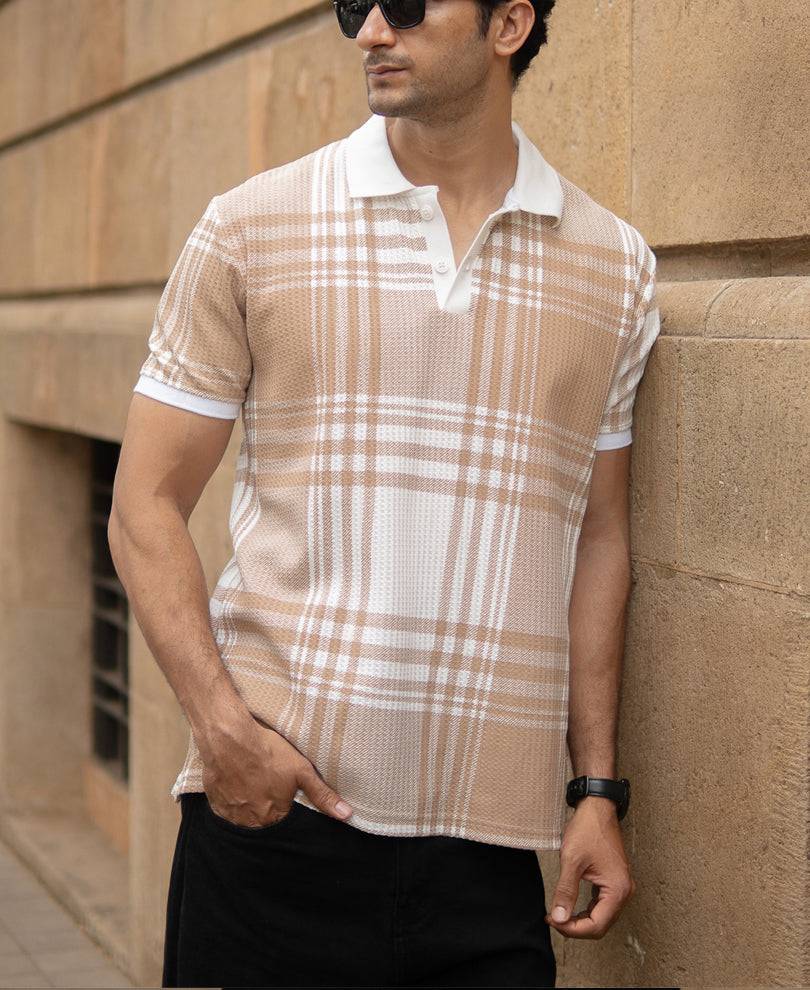 Beige Printed Checks T-Shirt Buy @ ₹999