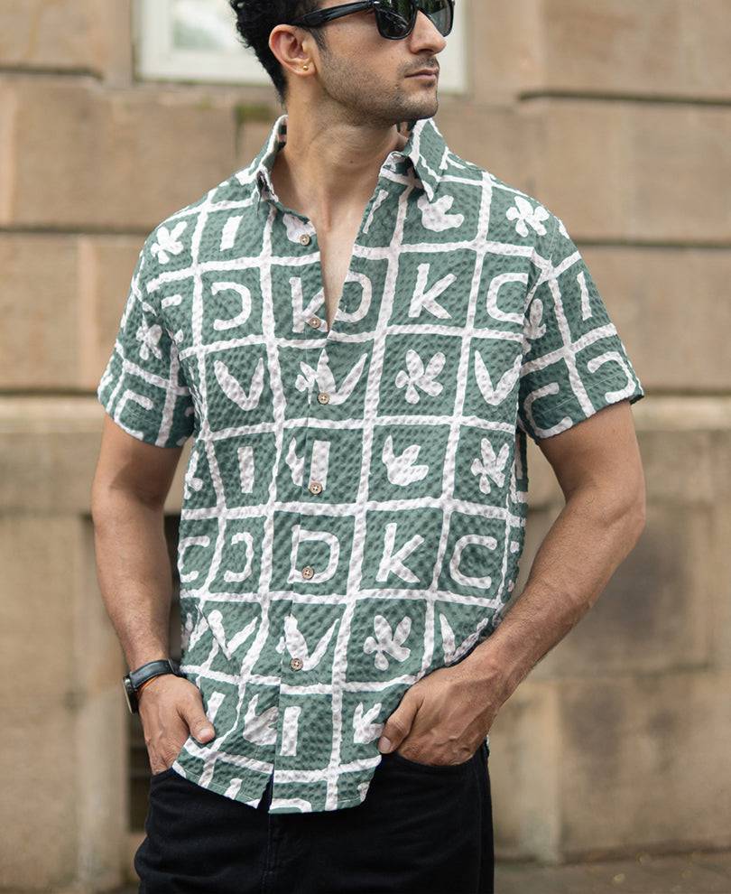 Green Printed Structured Shirt Buy @ ₹899