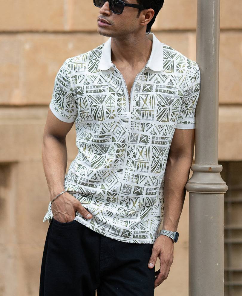 White Printed Polo T-Shirt Buy @ ₹799