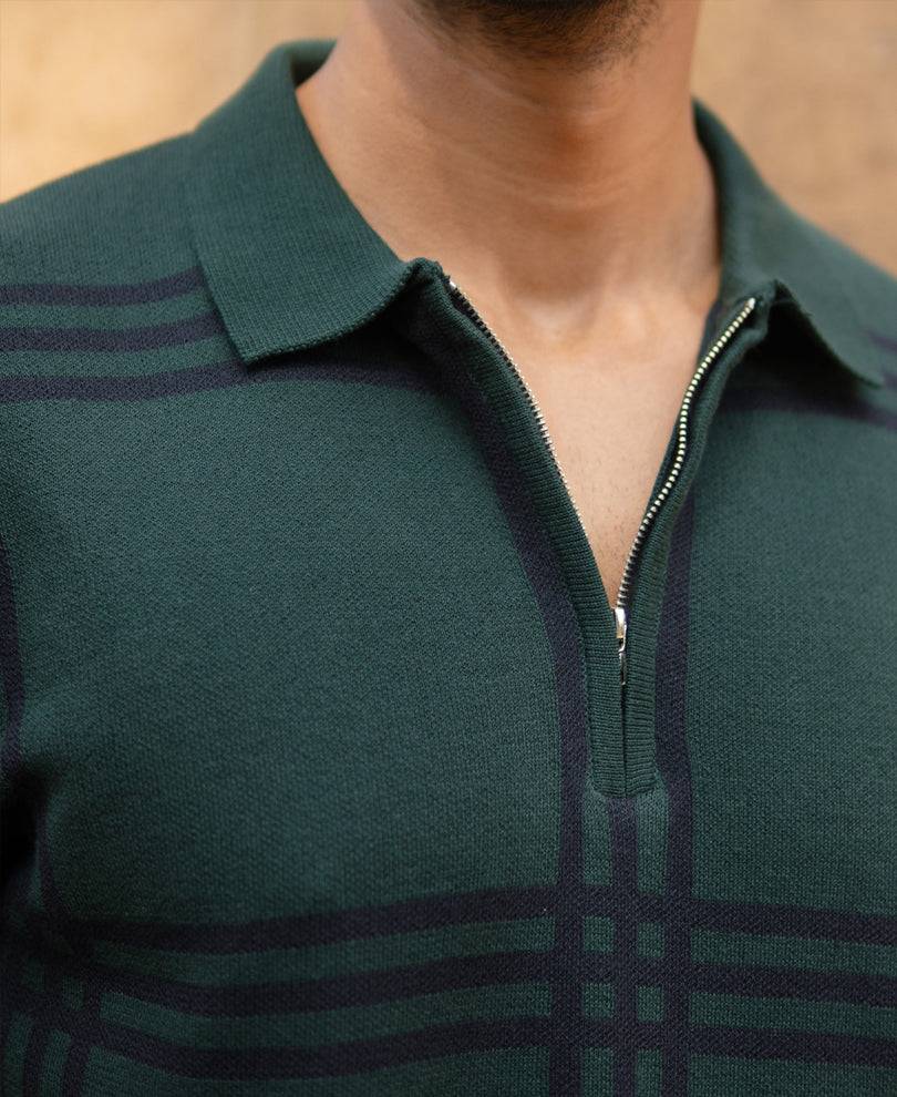 Forest Green Knitted Checks T-Shirt Buy @ ₹599