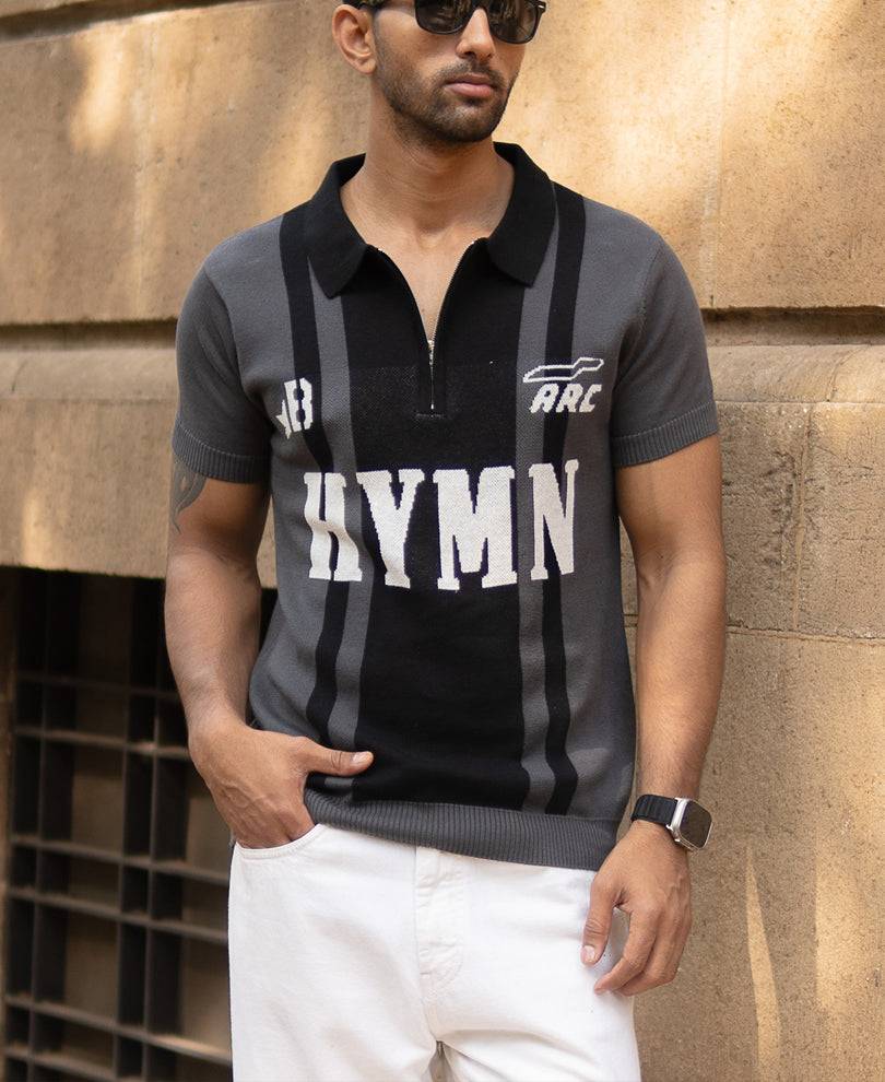 Grey Jacquard Half Sleeves Knit Polo T-Shirt Buy @ ₹799