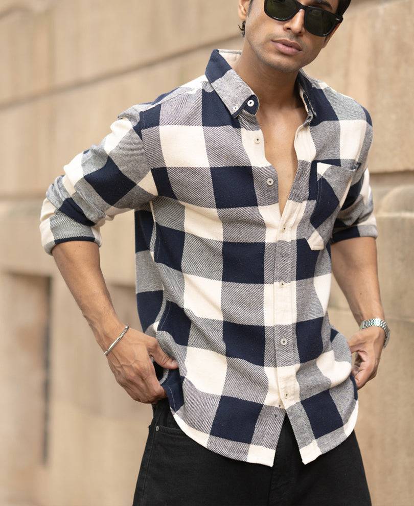 Navy Checks Shirt With Pocket Buy @ ₹999
