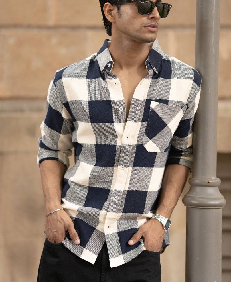 Navy Checks Shirt With Pocket Buy @ ₹999