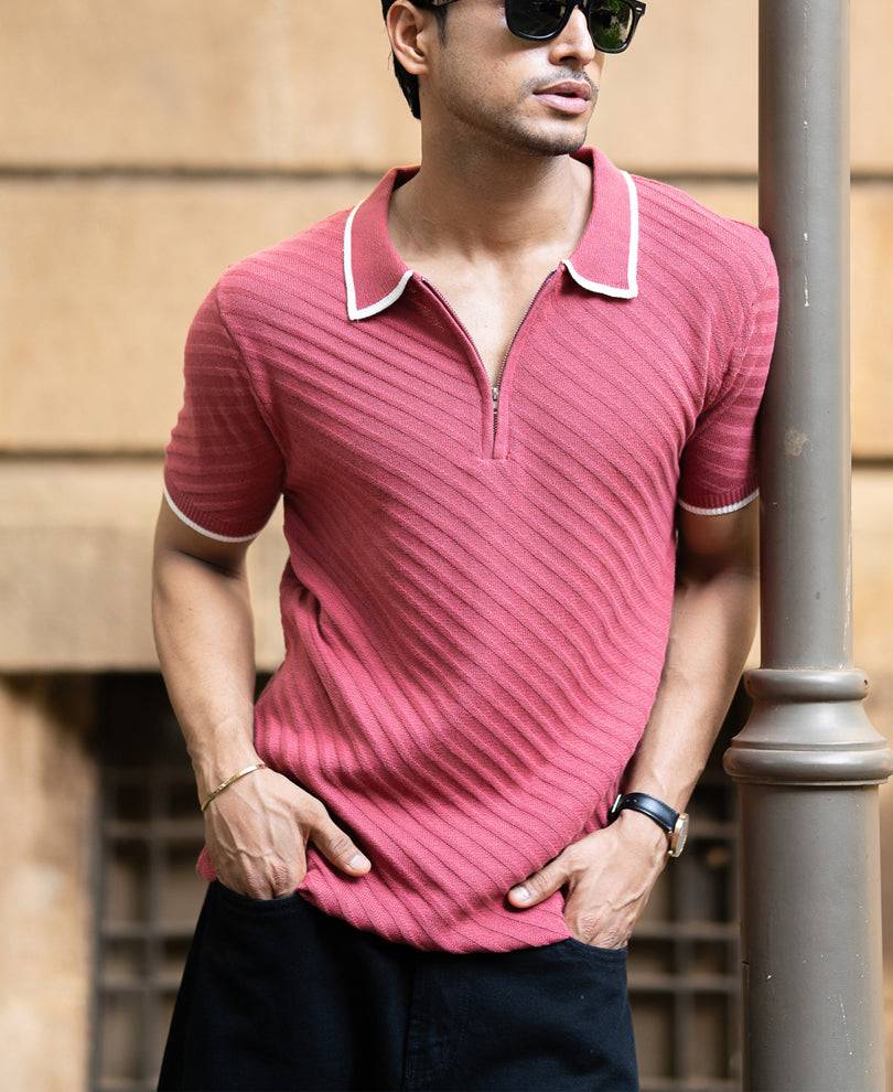 Coral Diagonal Knit T-Shirt Buy @ ₹999