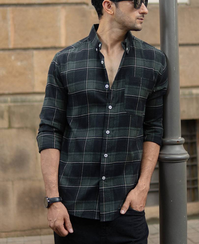 Dark Green Checks Lightweight Shirt Buy @ ₹599
