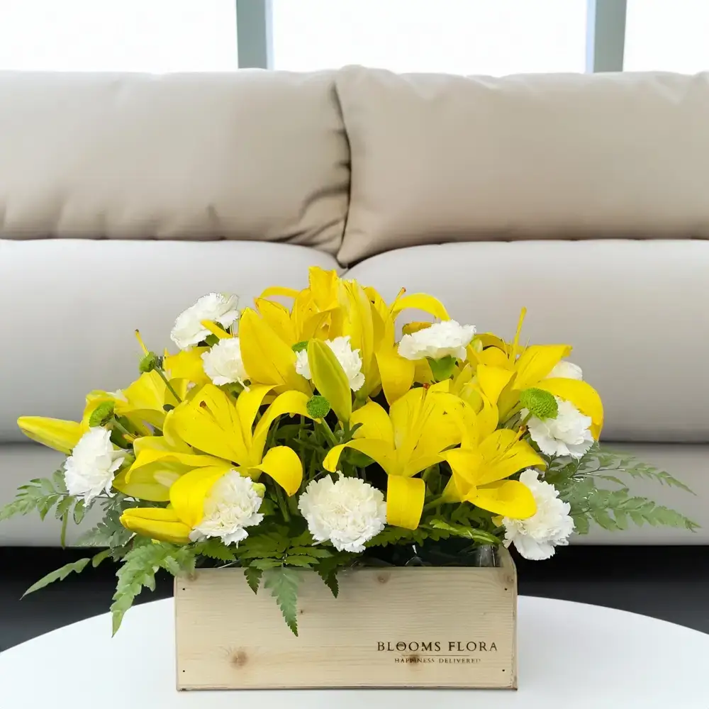 Lilies and Carnations in Wooden Box