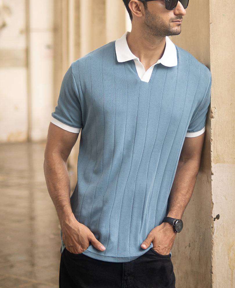 Sky Grey Contrast Collar T-Shirt Buy @ ₹899