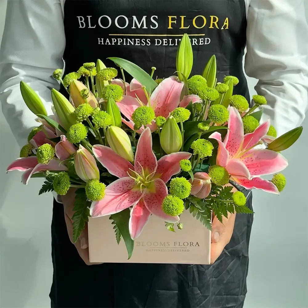 Lilies & Chrysanthemums in Box