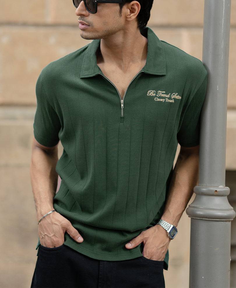 Green Embroidered Zipper T-Shirt Buy @ ₹299