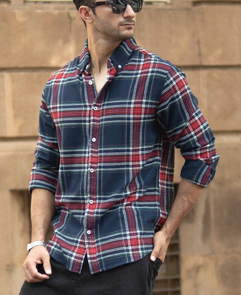 Navy Flannel Checked Shirt Buy @ ₹1199