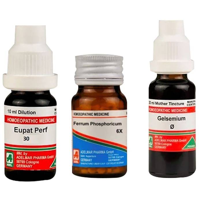 ADEL Fever Care Combo Pack of Eupatorium Perfoliatum Dilution 30CH 10ml, Ferrum Phosphoricum 20gm Biochemic Tablet 6X & Gelsemium Mother Tincture Q 20ml