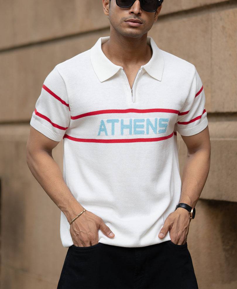 White Knitted Polo T-Shirt Buy @ ₹599