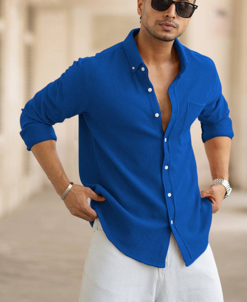 Royal Blue Structured Knit Shirt Buy @ ₹1299
