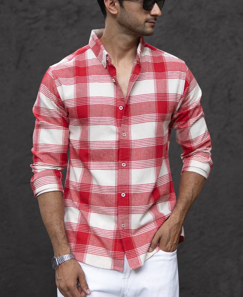 Red Brushed Checked Shirt Buy @ ₹999
