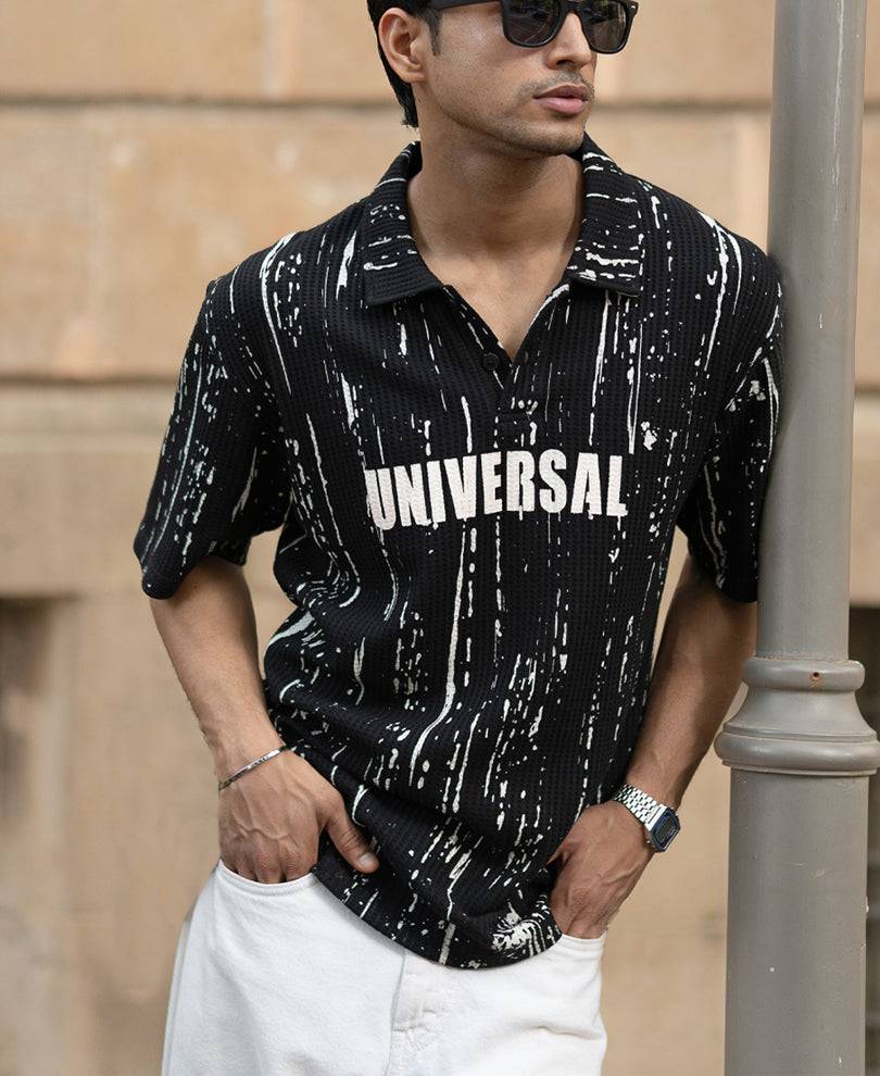 Black Structured Printed Polo T-Shirt Buy @ ₹699