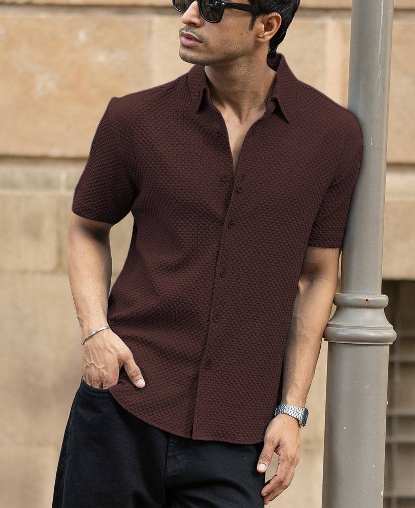 Dark Brown Structured Shirt Buy @ ₹799