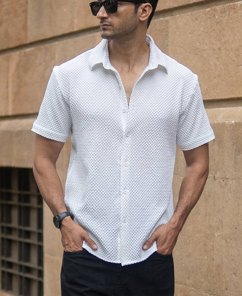 White Structured Half Sleeves Shirt Buy @ ₹899