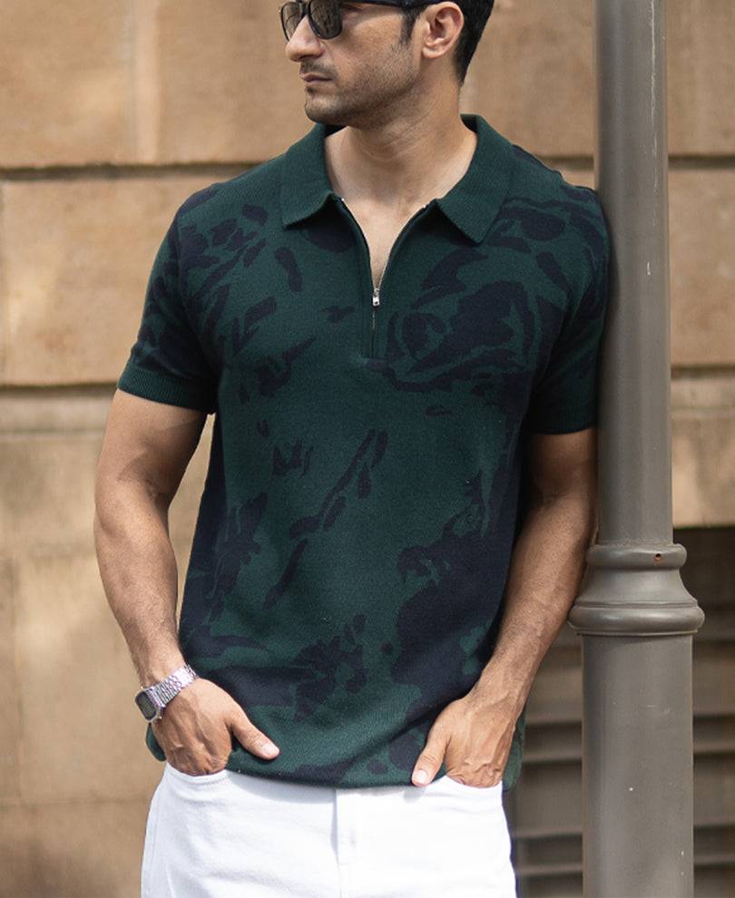 Pine Abstract Knit Polo T-Shirt Buy @ ₹499