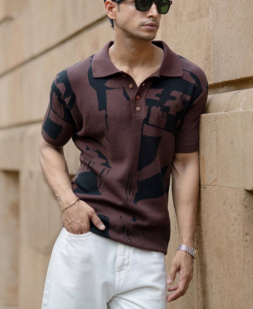 Dark Brown Jacquard Knit T-Shirt Buy @ ₹999