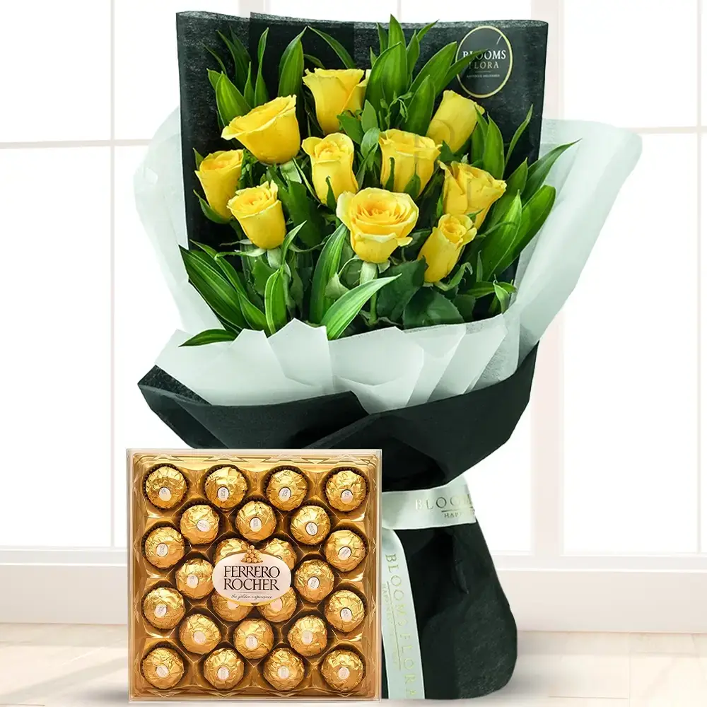 Yellow Roses Bouquet With Chocolates