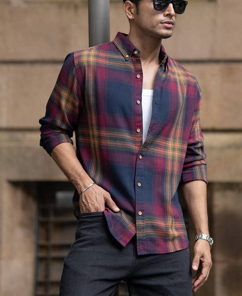 Multicolour Twill Checks Buttondown Shirt Buy @ ₹1299