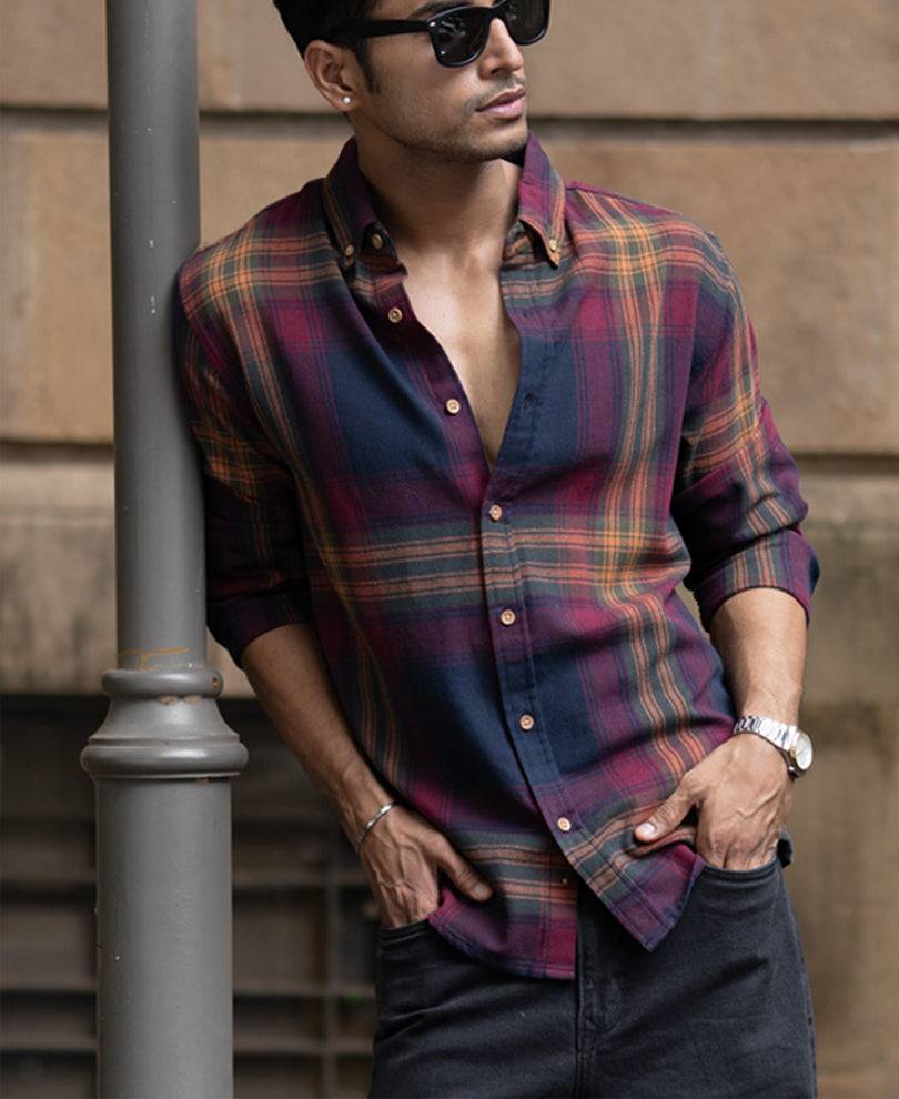 Multicolour Twill Checks Buttondown Shirt Buy @ ₹1299