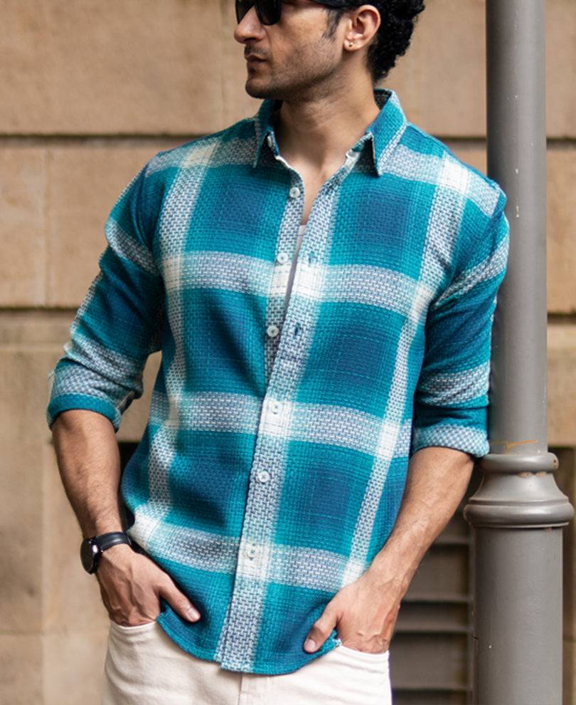 Blue Structured Checked Shirt Buy @ ₹1199