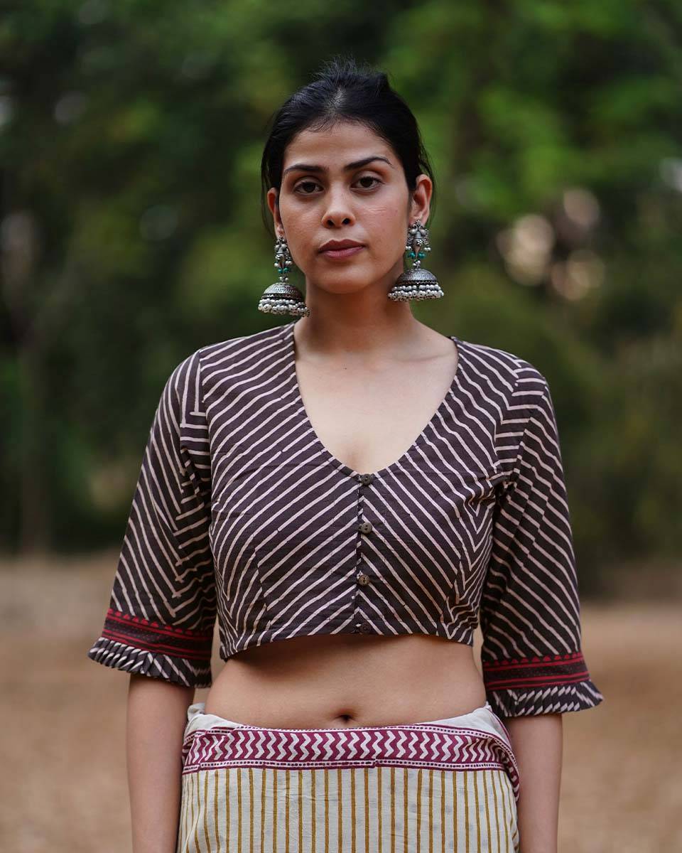 Kaliyon Ka Chaman Brown Block Printed Cotton Blouse - WW