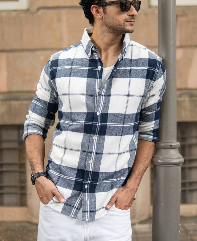 Navy And White Macro Checks Shirt Buy @ ₹1199