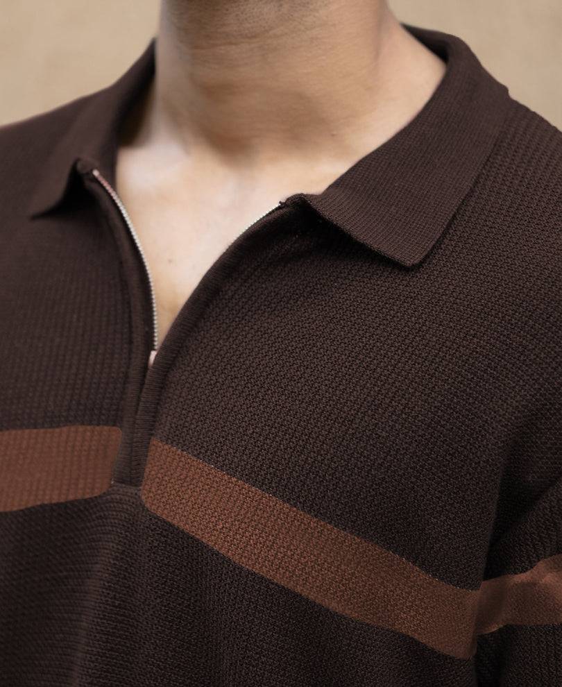Coffee Brown Striped Knit T-Shirt Buy @ ₹499