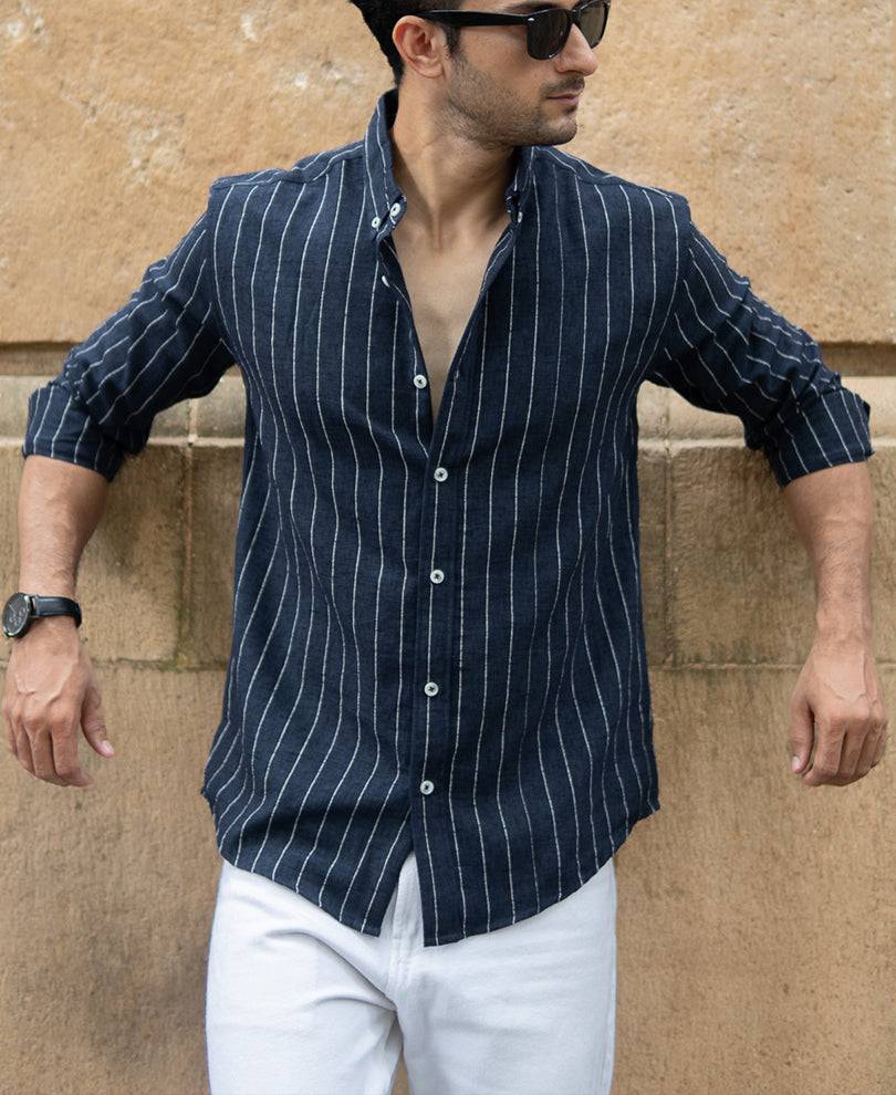 Dark Blue Flowy Striped Shirt Buy @ ₹1199