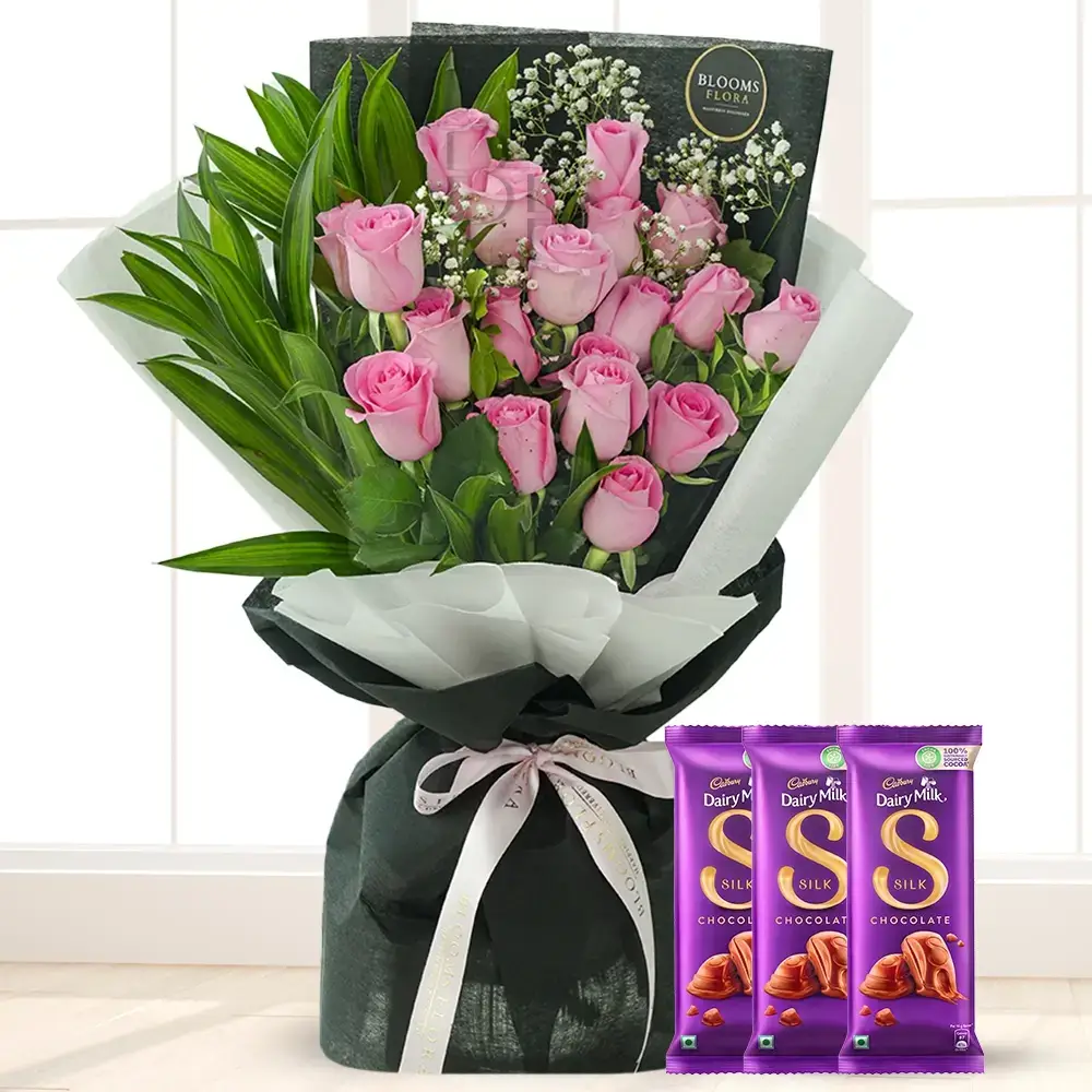 Pink Roses Bouquet & Chocolate
