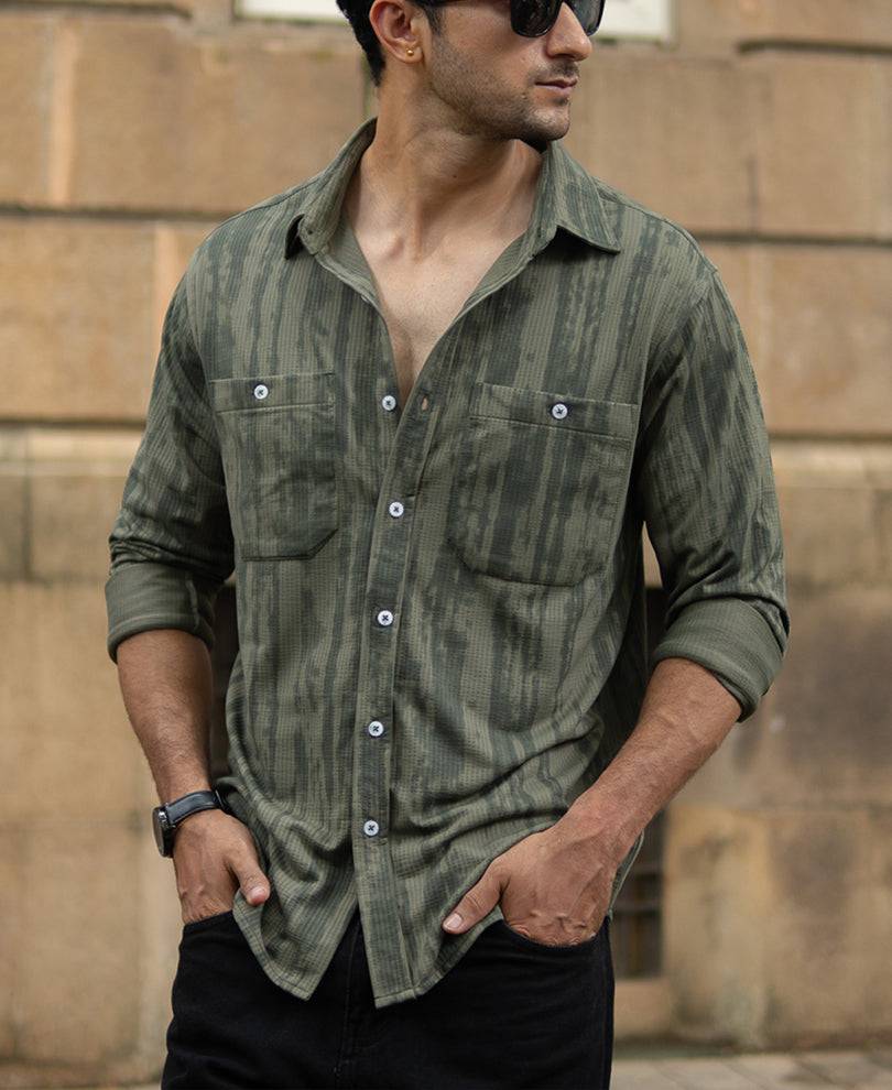Green Printed Shirt With Pockets Buy @ ₹799