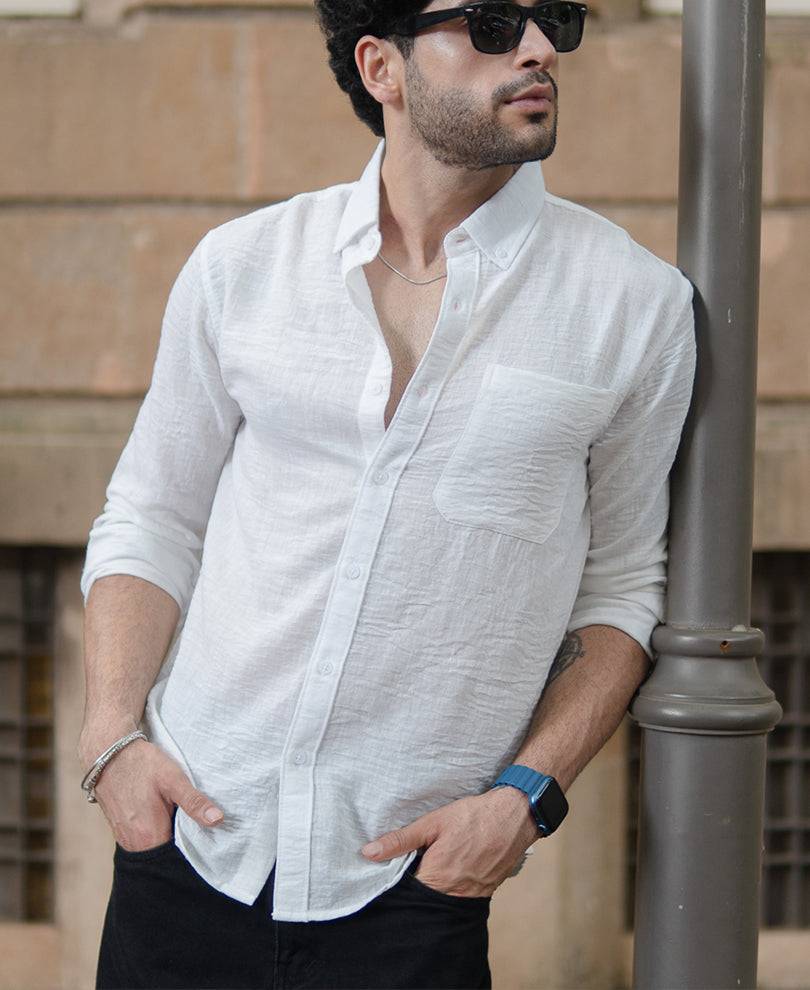 White Slub Textured Shirt Buy @ ₹1299